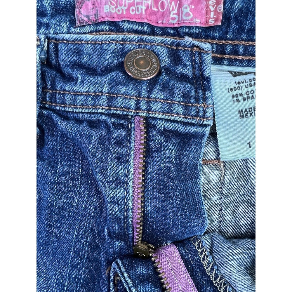 Levis 518 Superlow Bootcut Jeans Juniors 1S Blue Wash Low Rise Stretch Denim - Picture 5 of 15